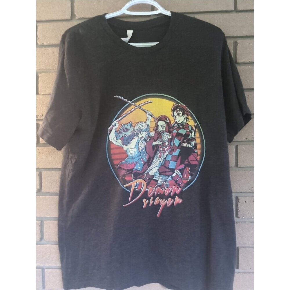 Gray Demon Slayer Anime Graphic T-Shirt Size: Large